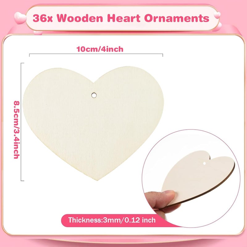 Collabell Valentine's Day Wood Heart Craft Kit, 36 Pcs Blank Unfinished Wooden Hearts Ornaments for Crafts, DIY Painting Activity for Adults, Family, Couples to Make Personalized Gifts and Home Decor - Image 3